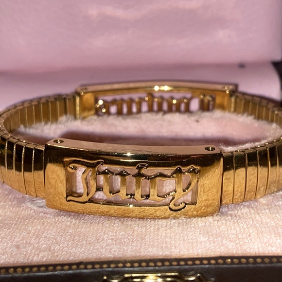 RARE Y2K NEW JUICY COUTURE GOLD NAMEPLATE ID BRACELET STRETCH BANGLE GOTHIC - Picture 4 of 8